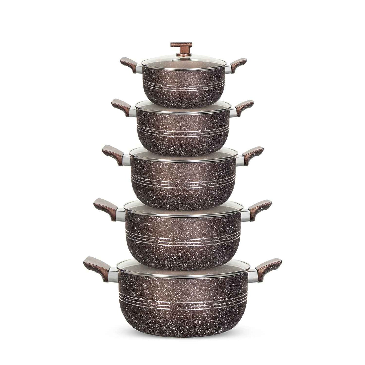 Silverleafs Royal Marble Non-Stick Casserole Set – 10 Pieces (With Glass Lids)